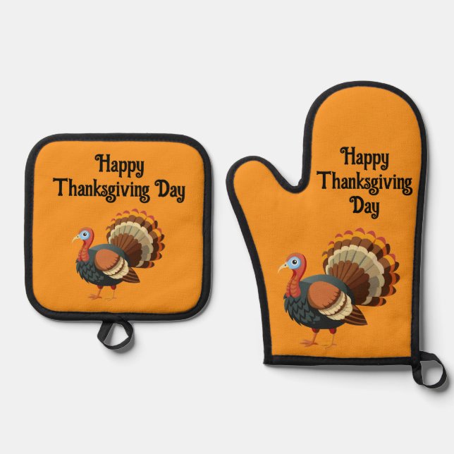 Thanksgiving Turkey  Oven Mitt & Pot Holder Set (Front)