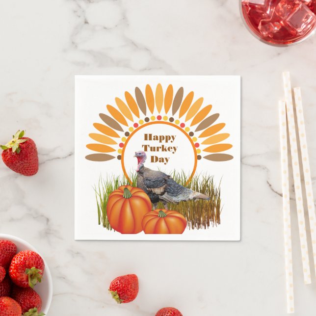 Thanksgiving Turkey Pumpkins Holiday Napkin (Insitu)