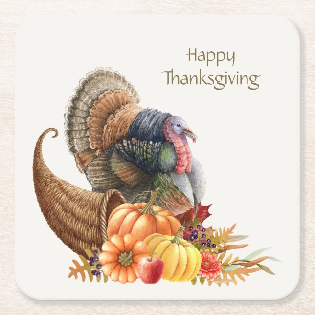 Thanksgiving Turkey Pumpkins Paper Coaster (Front)