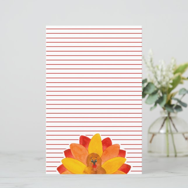 Thanksgiving Turkey Red Lined Stationery Paper (Standing Front)