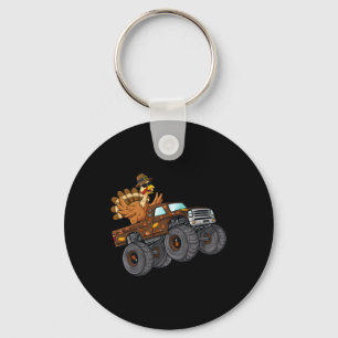 Thanksgiving Turkey Riding Monster Truck Boys Kids Keychain