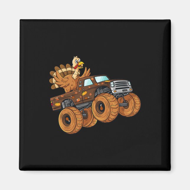 Thanksgiving Turkey Riding Monster Truck Boys Kids Magnet (Front)