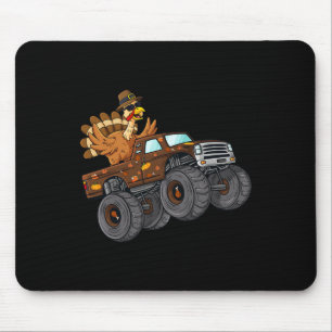 Thanksgiving Turkey Riding Monster Truck Boys Kids Mouse Pad