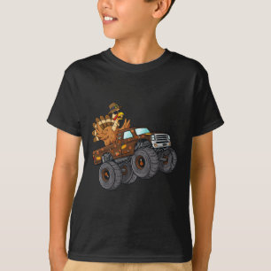 Thanksgiving Turkey Riding Monster Truck Boys Kids T-Shirt