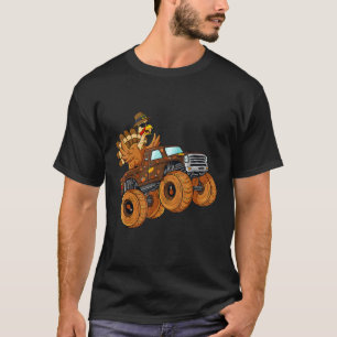 Thanksgiving Turkey Riding Monster Truck Boys Kids T-Shirt
