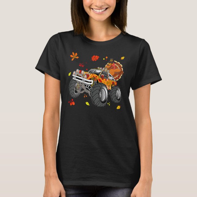 Thanksgiving Turkey Riding Monster Truck Boys Turk T-Shirt (Front)