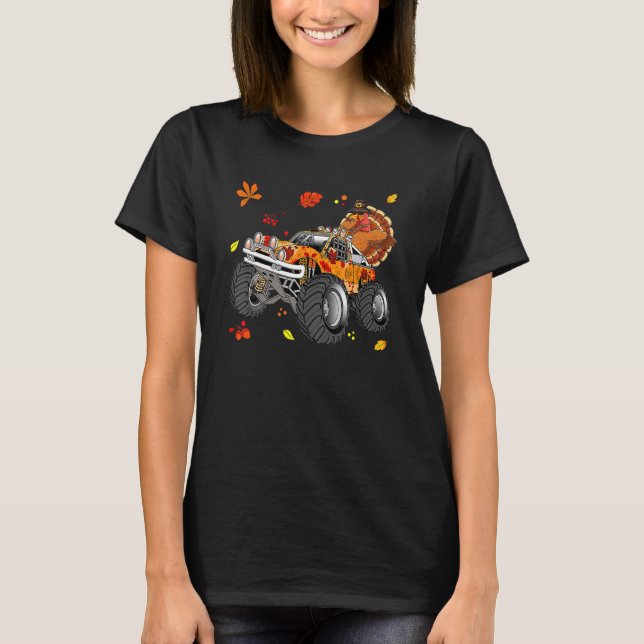 Thanksgiving Turkey Riding Monster Truck Boys Turk T-Shirt (Front)