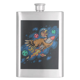 Thanksgiving Turkey Riding Rocket Hip Flask