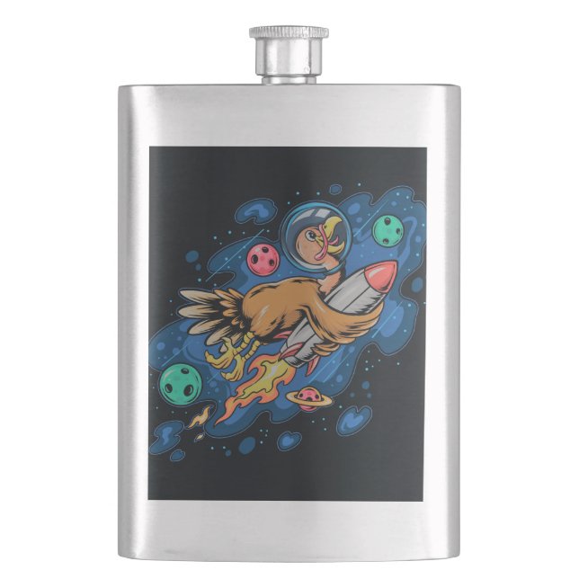 Thanksgiving Turkey Riding Rocket  Hip Flask (Front)