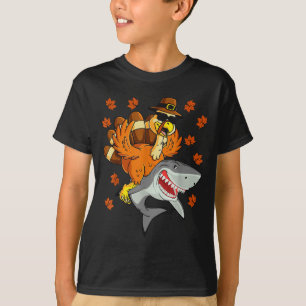 Thanksgiving Turkey Riding Shark Funny Autumn Boys T-Shirt