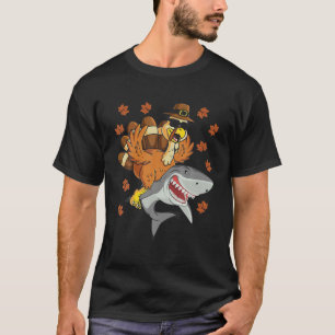 Thanksgiving Turkey Riding Shark Funny Toddler Boy T-Shirt