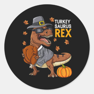 Thanksgiving Turkey Saurus T Rex Pilgrim Dinosaur  Classic Round Sticker