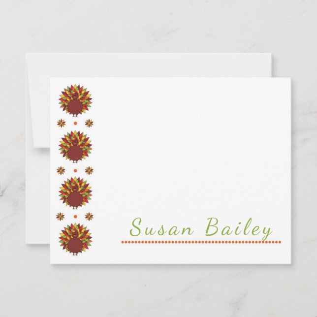 Thanksgiving Turkey Side Personalized Stationery Card (Front)