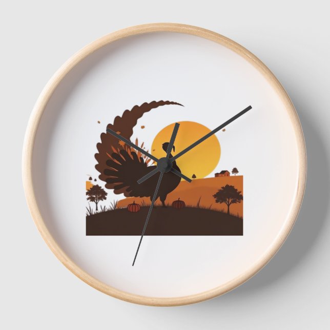 Thanksgiving Turkey Silhouette – Sunset Harvest Sc Clock (Front)