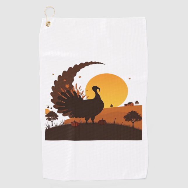 Thanksgiving Turkey Silhouette – Sunset Harvest Sc Golf Towel (Front)