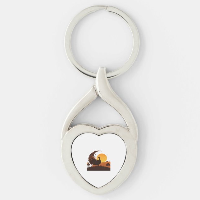 Thanksgiving Turkey Silhouette – Sunset Harvest Sc Keychain (Front)