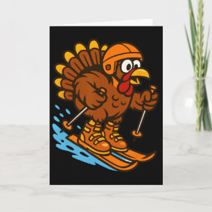 Thanksgiving Turkey Skier Skiing Ski Downhill  Card