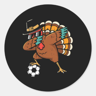Thanksgiving Turkey Soccer Dab Footll Fall Boys Ki Classic Round Sticker