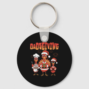 Thanksgiving Turkey Squad Dancing Dad Mom Kid Happ Keychain