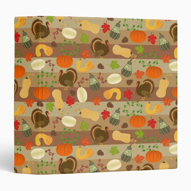 Thanksgiving Turkey Squash Autumn Harvest Pattern Binder (Front/Spine)