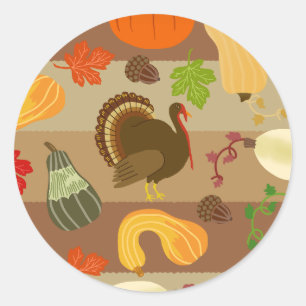 Thanksgiving Turkey Squash Autumn Harvest Pattern Classic Round Sticker