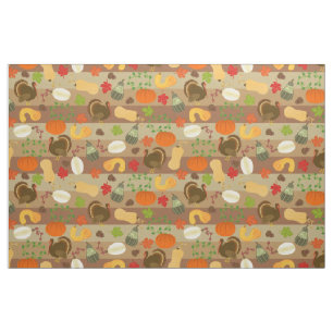 Thanksgiving Turkey Squash Autumn Harvest Pattern Fabric