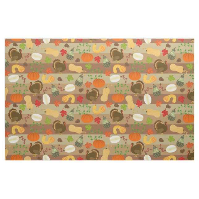 Thanksgiving Turkey Squash Autumn Harvest Pattern Fabric (Fat Quarter)