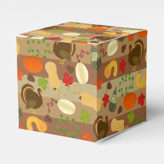 Thanksgiving Turkey Squash Autumn Harvest Pattern Favor Box (Front Side)