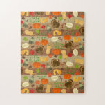 Thanksgiving Turkey Squash Autumn Harvest Pattern Jigsaw Puzzle<br><div class="desc">This pretty Thanksgiving - themed pattern is made to look like garden rows in varying shades of brown, with turkeys, squash vegetables (including pumpkins), fallen leaves and acorns. The squashes and leaves are made in a variety of types and colours. This cute pattern is perfect for autumn / fall harvest...</div>
