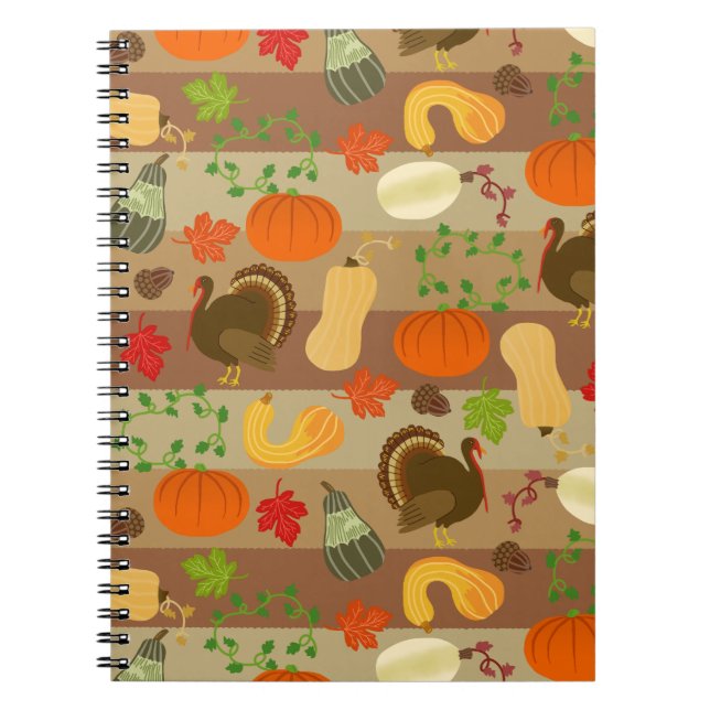 Thanksgiving Turkey Squash Autumn Harvest Pattern Notebook (Front)