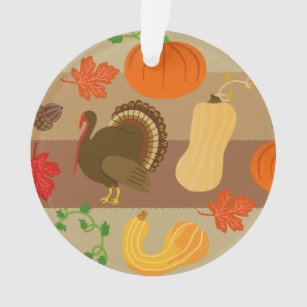 Thanksgiving Turkey Squash Autumn Harvest Pattern Ornament
