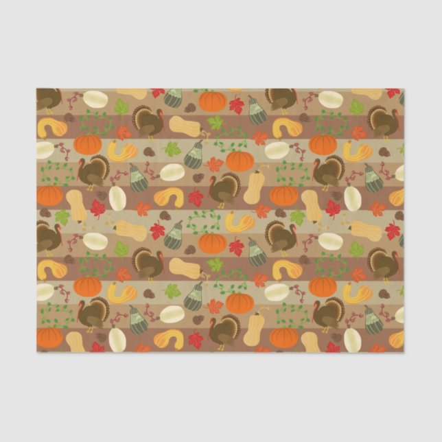 Thanksgiving Turkey Squash Autumn Harvest Pattern Tissue Paper (Front)