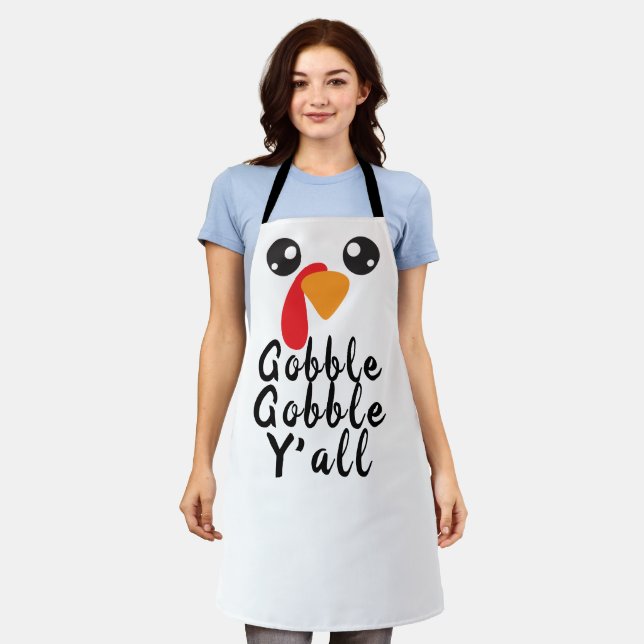 Thanksgiving Turkey Suggestive Gobble Gobble Y'all Apron (Worn)