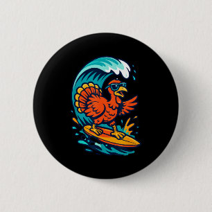 Thanksgiving Turkey Surfer Surfing 2 Inch Round Button