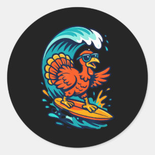 Thanksgiving Turkey Surfer Surfing Classic Round Sticker
