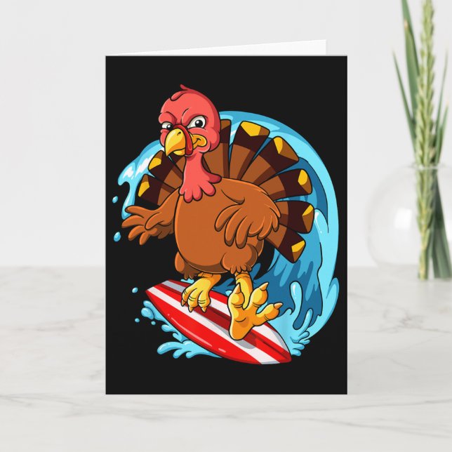 Thanksgiving Turkey Surfing  Card (Front)