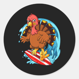 Thanksgiving Turkey Surfing Classic Round Sticker