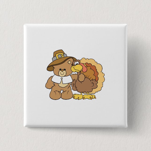 thanksgiving turkey teddy bear design 2 inch square button (Front)