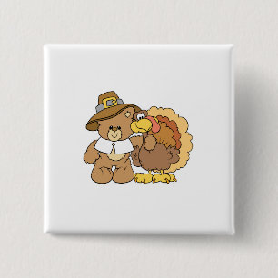 thanksgiving turkey teddy bear design 2 inch square button
