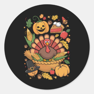 Thanksgiving Turkey Thankful Pie Fall Family Classic Round Sticker