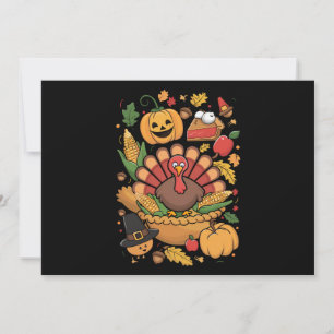 Thanksgiving Turkey Thankful Pie Fall Family Invitation