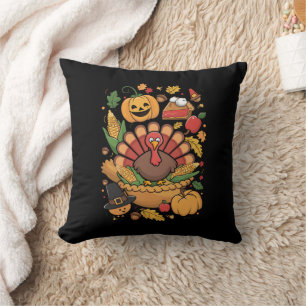 Thanksgiving Turkey Thankful Pie Fall Family Throw Pillow