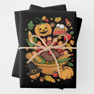 Thanksgiving Turkey Thankful Pie Fall Family Wrapping Paper Sheet