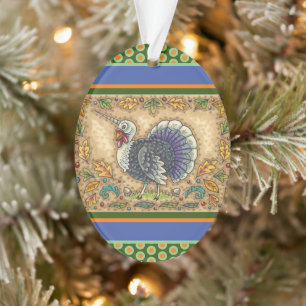 THANKSGIVING TURKEY UNICORN, WHIMSICAL FANTASY ORNAMENT