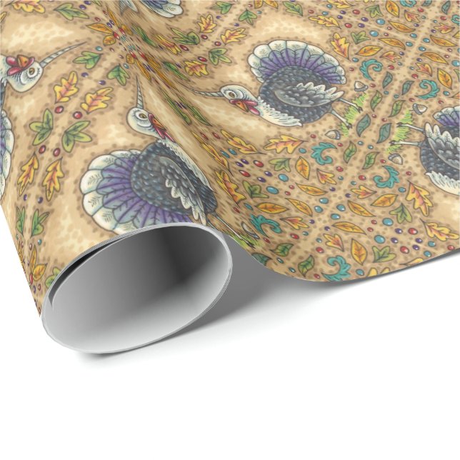 THANKSGIVING TURKEY UNICORN, WHIMSICAL FANTASY  WRAPPING PAPER (Roll Corner)