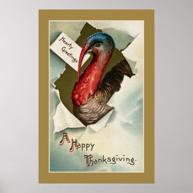  Thanksgiving turkey vintage art drawing Poster (Front)