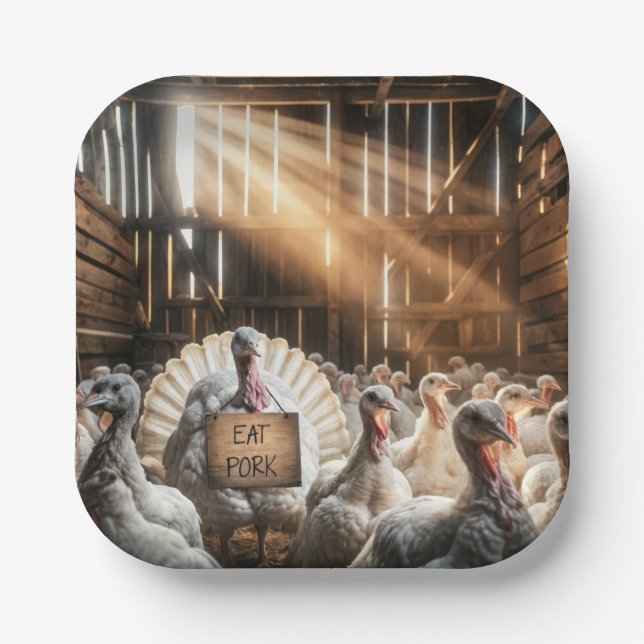 Thanksgiving Turkey With a Funny Sign Paper Plate (Front)