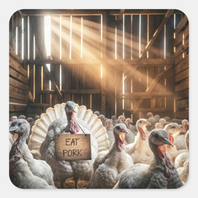 Thanksgiving Turkey With a Funny Sign Square Sticker (Front)