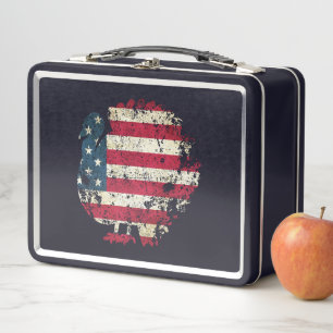 Thanksgiving Turkey With American Flag Metal Lunch Box