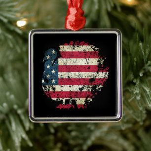 Thanksgiving Turkey With American Flag Metal Ornament